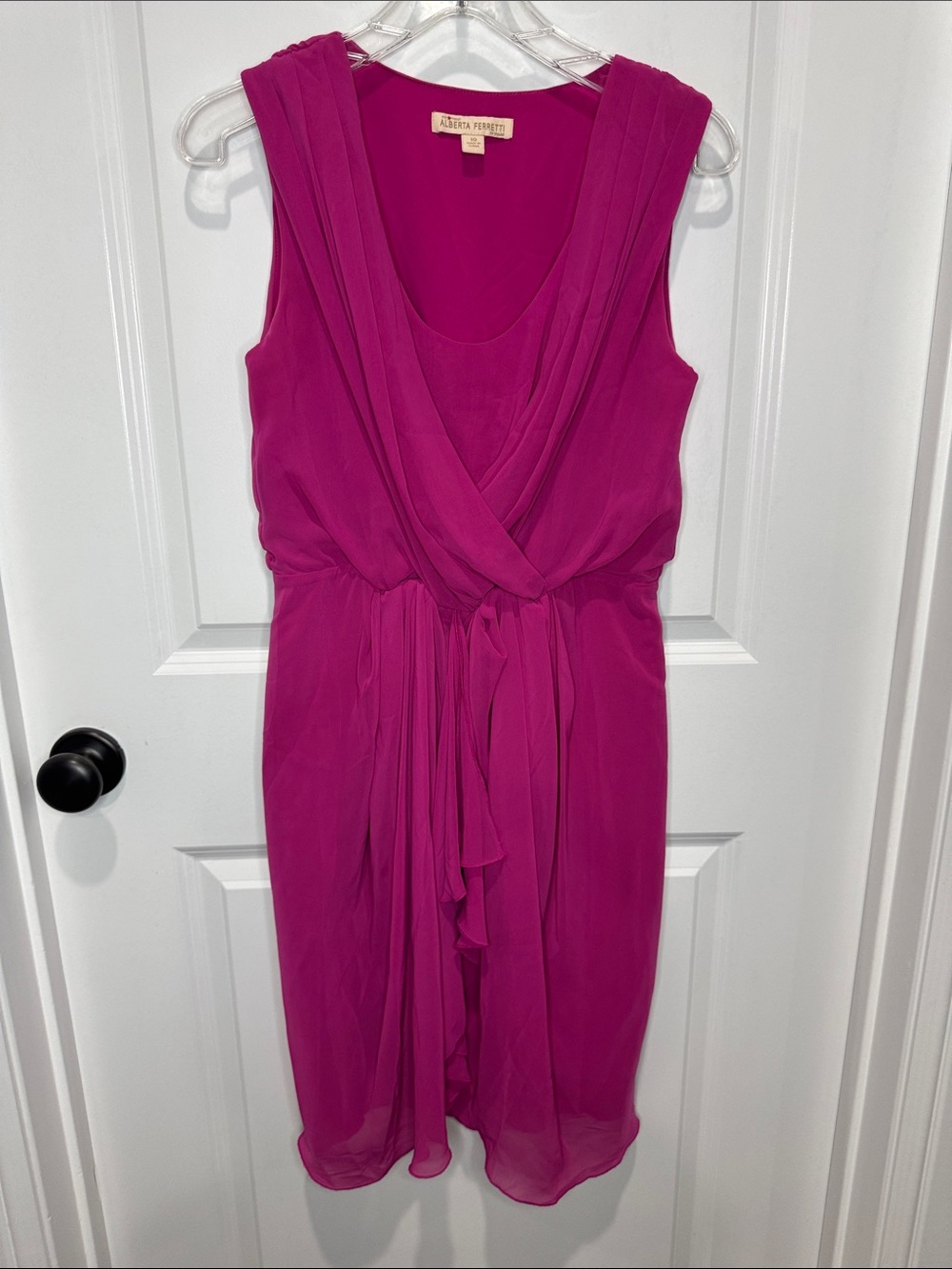Alberta Ferretti Magenta Sleeveless Draped Chiffon Dress